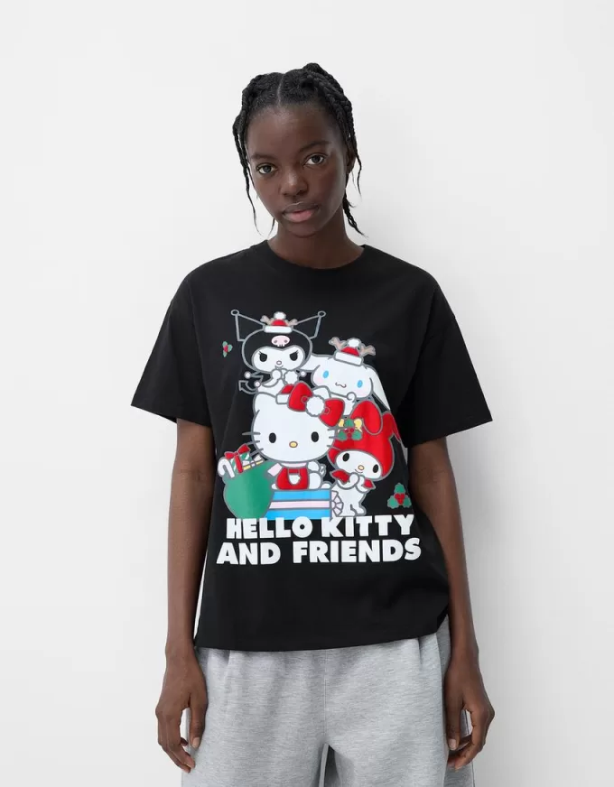 Camiseta manga corta Hello Kitty y sus amigos Black