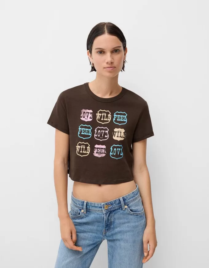 Camiseta manga corta con estampado Brown