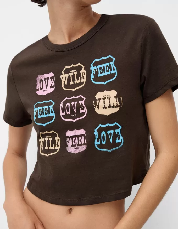 Camiseta manga corta con estampado Brown