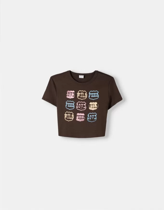 Camiseta manga corta con estampado Brown