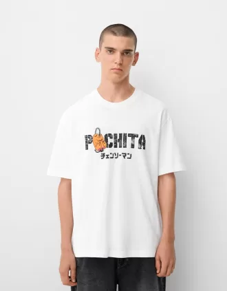 Camiseta manga corta estampado Chainsaw Man White