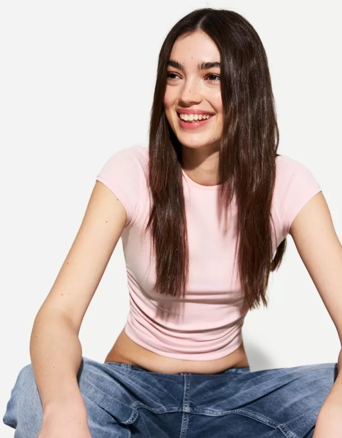 Camiseta manga corta fruncido lateral Pink