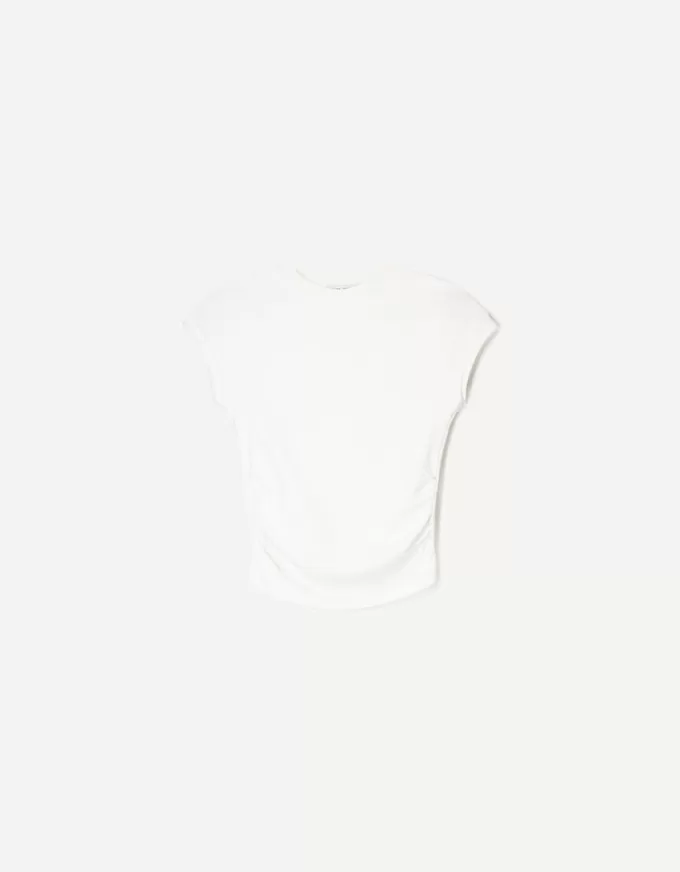 Camiseta manga corta fruncido lateral Off white