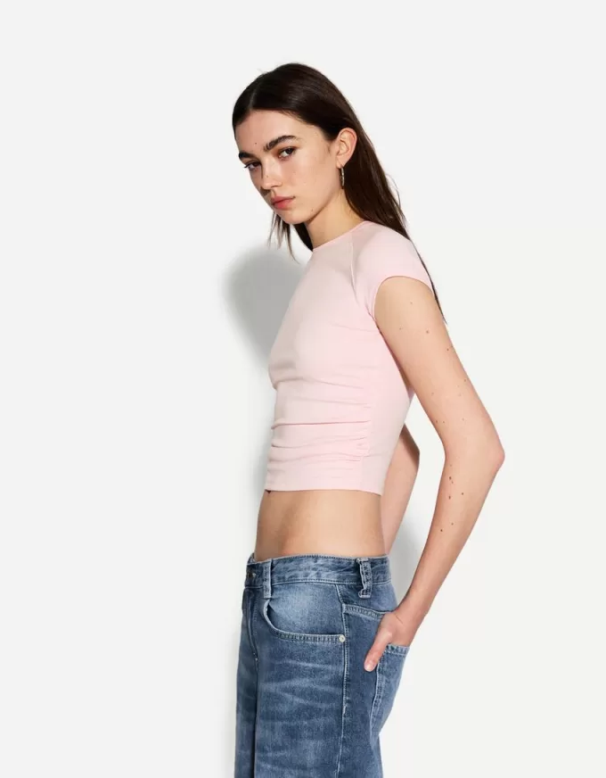 Camiseta manga corta fruncido lateral Pink