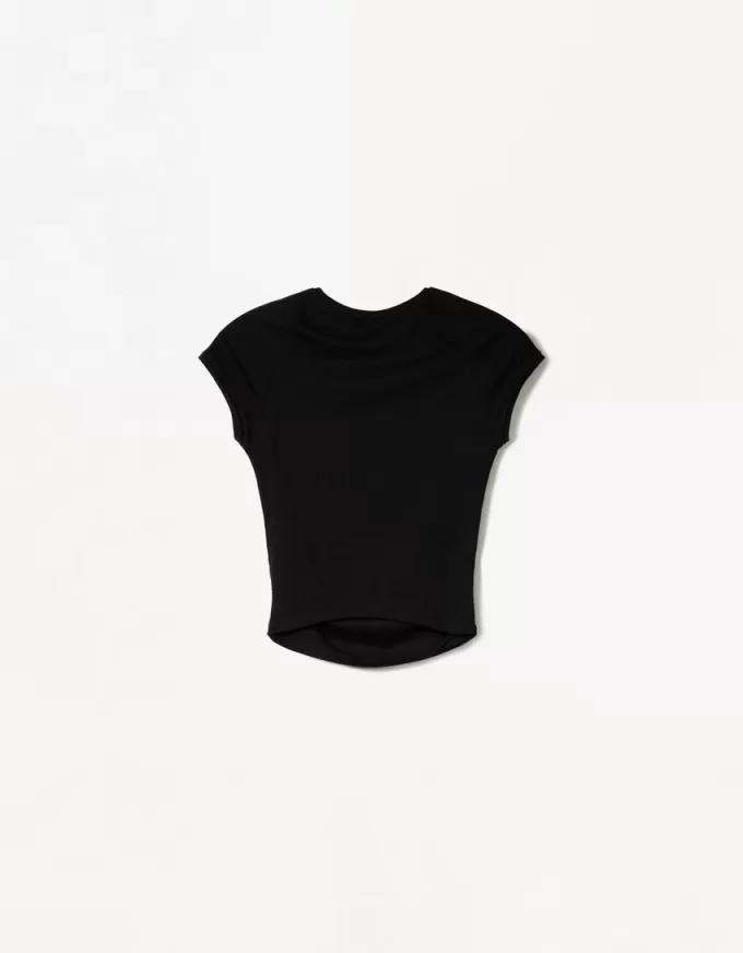 Camiseta manga corta fruncido lateral Black
