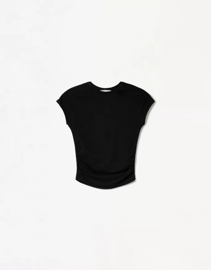 Camiseta manga corta fruncido lateral Black