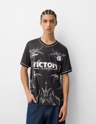Camiseta manga corta malla estampada Black