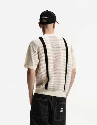 Camiseta manga corta rayas textura White / Black
