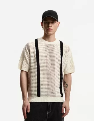 Camiseta manga corta rayas textura White / Black