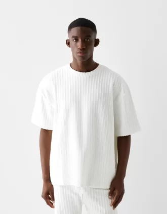 Camiseta manga corta rayas textura White