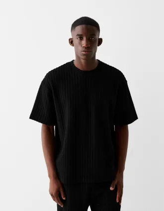 Camiseta manga corta rayas textura Black