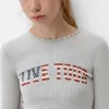 Camiseta manga larga canalé estampada tachuelas Grey Camiseta manga larga canalé estampada tachuelas Grey