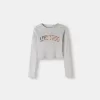Camiseta manga larga canalé estampada tachuelas Grey Camiseta manga larga canalé estampada tachuelas Grey