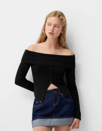 Camiseta manga larga con botones Black