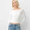 Camiseta manga larga cuello barco bordado Off white