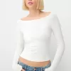 Camiseta manga larga cuello barco bordado Off white