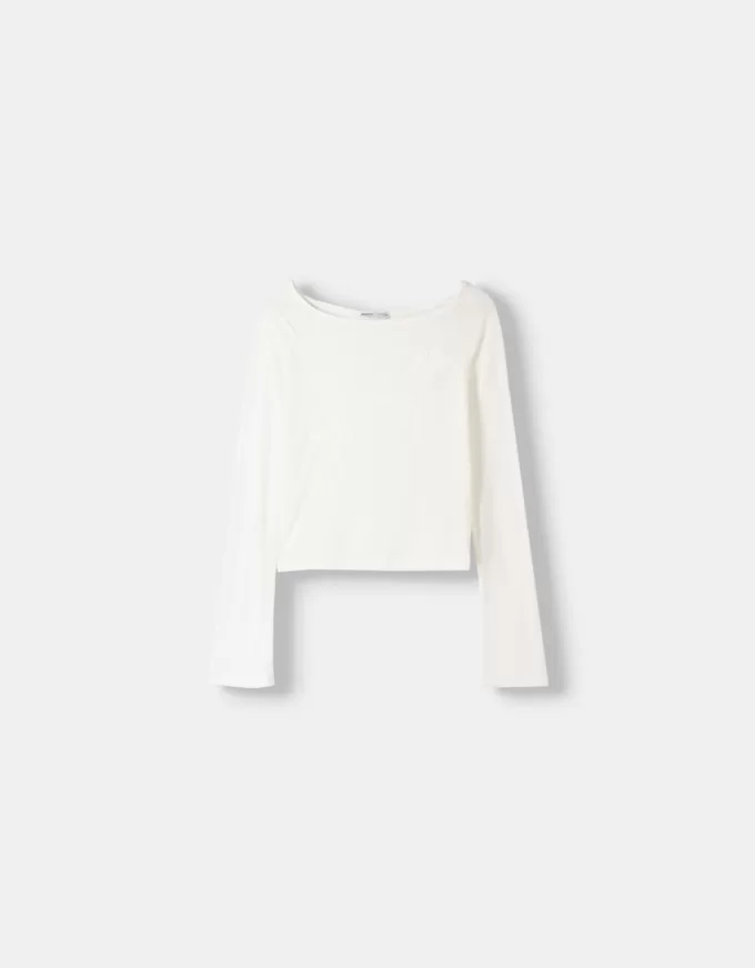 Camiseta manga larga cuello barco bordado Off white