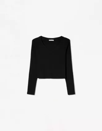 Camiseta manga larga cuello pico Black