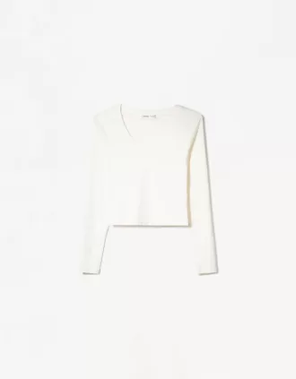 Camiseta manga larga cuello pico Off white