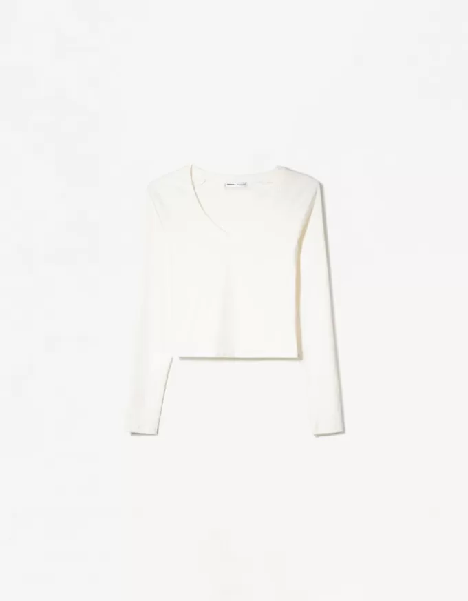 Camiseta manga larga cuello pico Off white