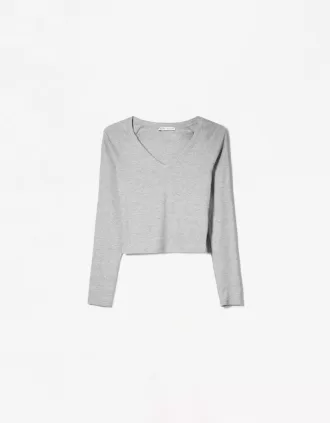 Camiseta manga larga cuello pico Grey