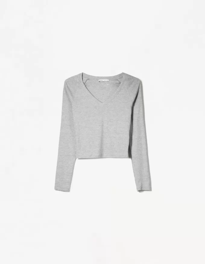 Camiseta manga larga cuello pico Grey Camiseta manga larga cuello pico Grey