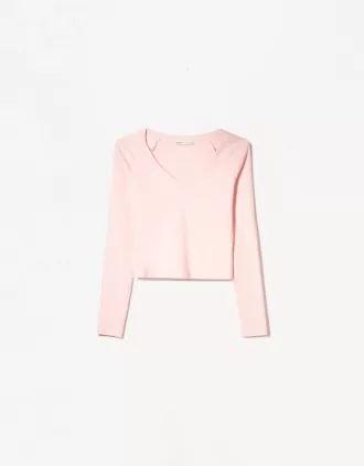 Camiseta manga larga cuello pico Pink