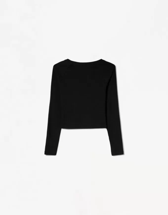 Camiseta manga larga cuello pico Black