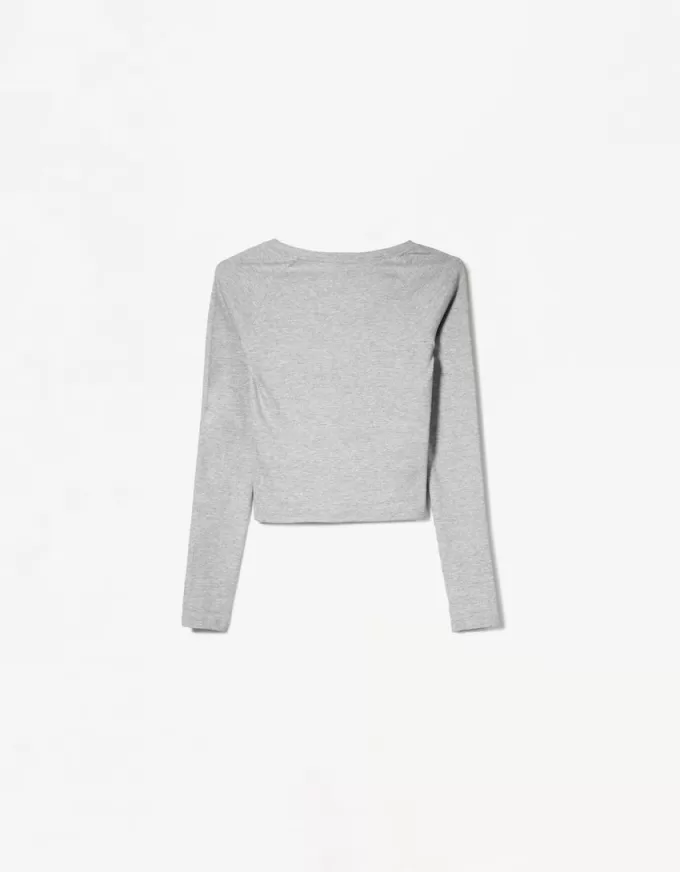 Camiseta manga larga cuello pico Grey Camiseta manga larga cuello pico Grey