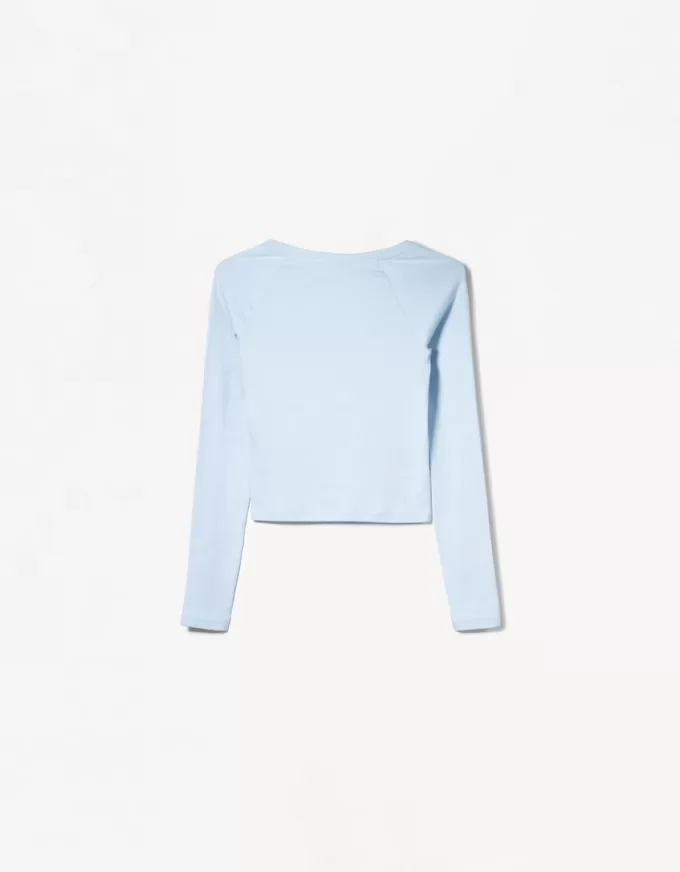 Camiseta manga larga cuello pico Light blue