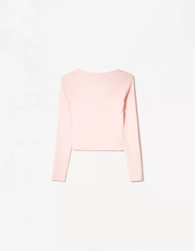 Camiseta manga larga cuello pico Pink