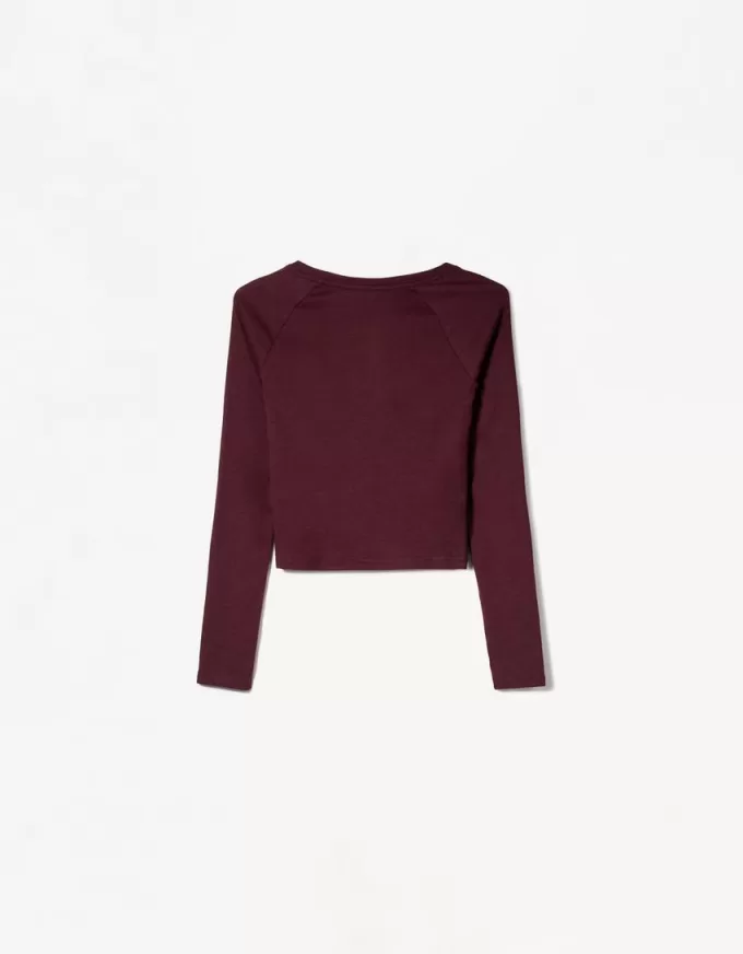 Camiseta manga larga cuello pico Burgundy Camiseta manga larga cuello pico Burgundy