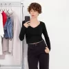Camiseta manga larga cuello pico Black