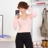 Camiseta manga larga cuello pico Pink