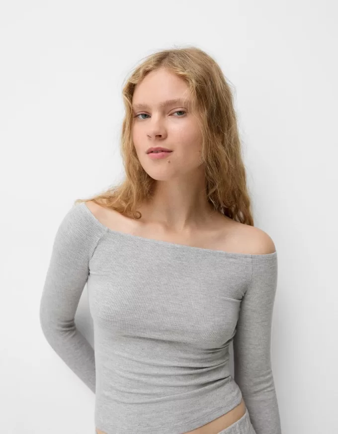 Camiseta manga larga escote Bardot Grey