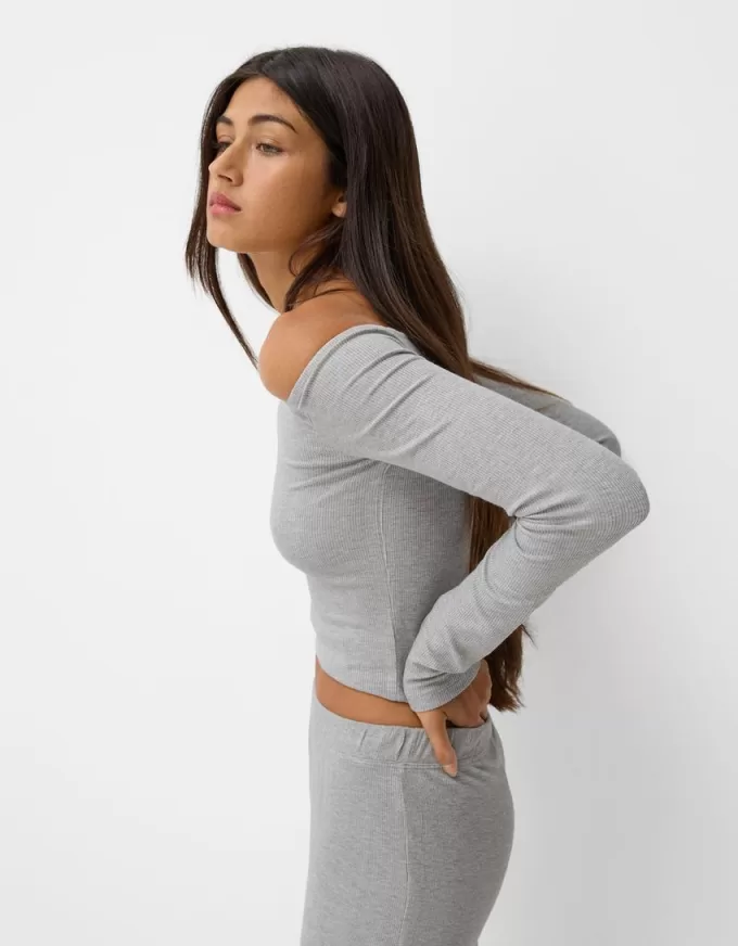 Camiseta manga larga escote Bardot Grey