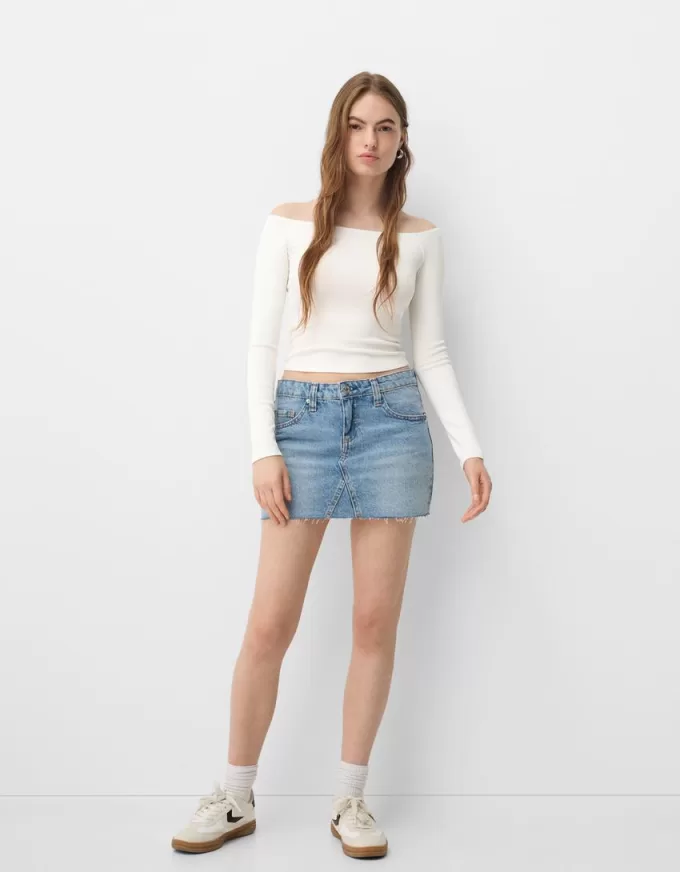 Camiseta manga larga escote Bardot Off white