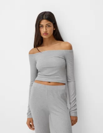 Camiseta manga larga escote Bardot Grey