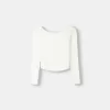 Camiseta manga larga escote Bardot Off white
