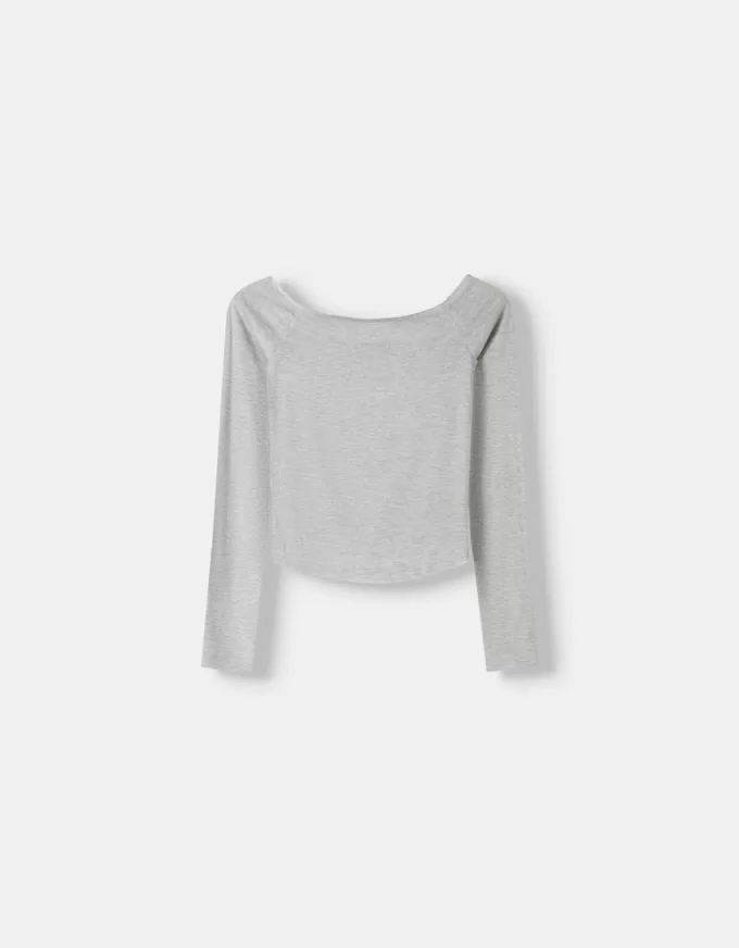 Camiseta manga larga escote Bardot Grey