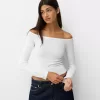 Camiseta manga larga escote Bardot Off white