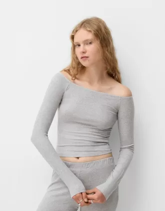 Camiseta manga larga escote Bardot Grey