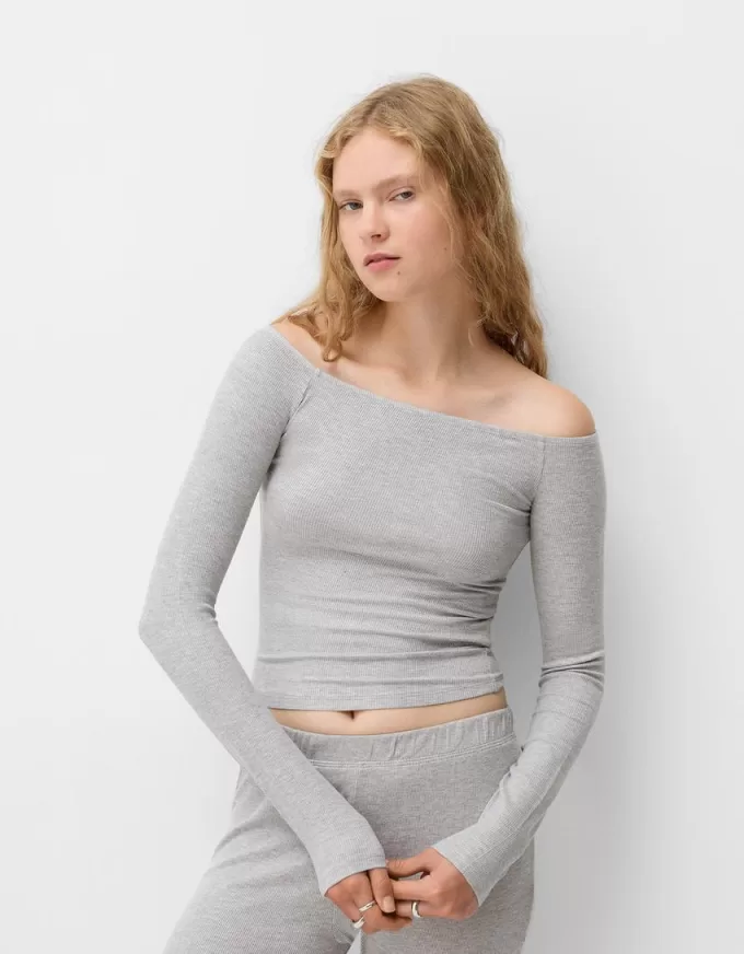 Camiseta manga larga escote Bardot Grey