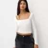 Camiseta manga larga escote cuadrado Off white