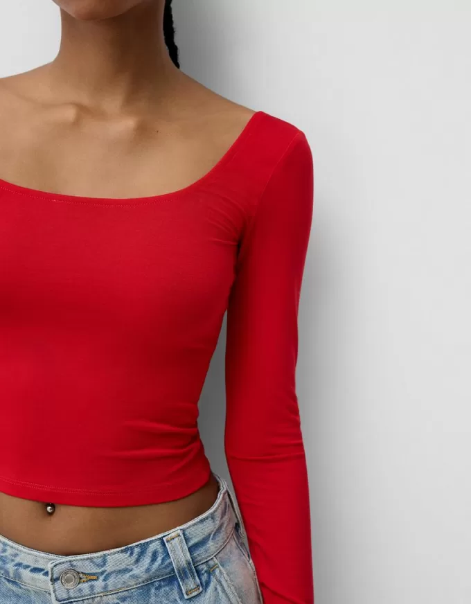 Camiseta manga larga escote cuadrado Red