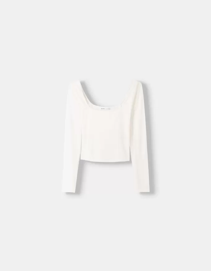 Camiseta manga larga escote cuadrado Off white
