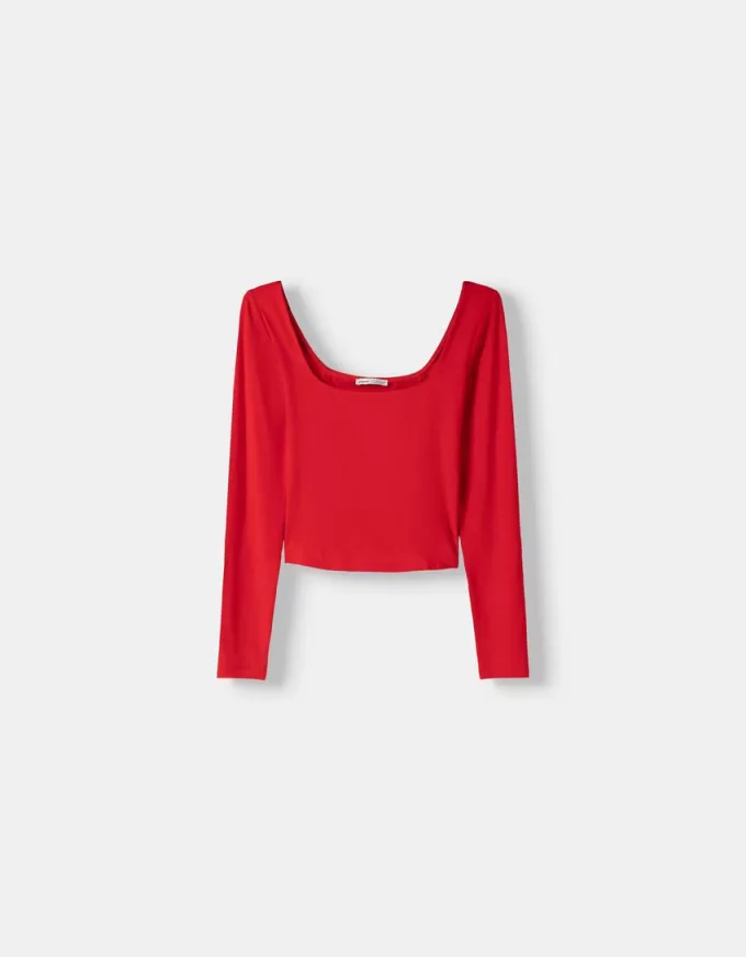 Camiseta manga larga escote cuadrado Red