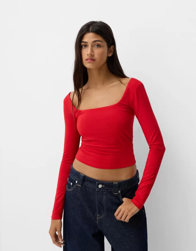 Camiseta manga larga escote cuadrado Red