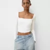 Camiseta manga larga escote cuadrado Off white