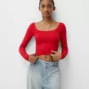 Camiseta manga larga escote cuadrado Red